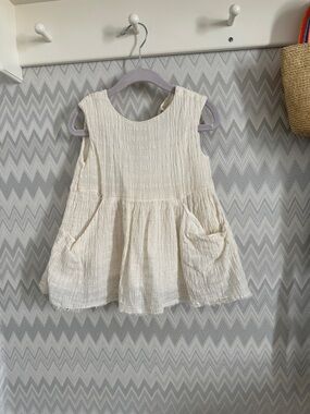 Zara Cream Textured Sleeveless Pocket Dress